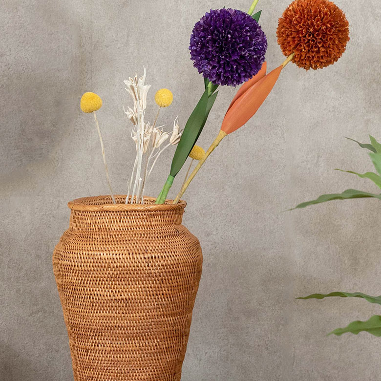 楽天市場】アタで編まれた花瓶型バスケット 高さ約29cm 造花 花瓶