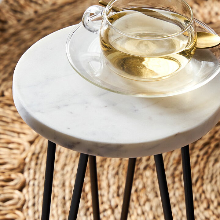 楽天市場】サイドテーブル 円形 ラウンド マットブラック脚 天然大理石  