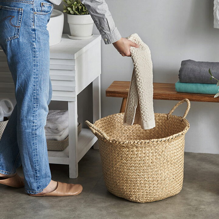 楽天市場 バスケット かごバスケット シーグラス製 収納 ランドリー かご カゴ バスケット 荷物入れ 大きい ナチュラル ランドリーバック ランドリーバッグ 収納カゴ 収納ケース 洗濯かご 洗濯カゴ バリ雑貨 エスニック おしゃれ かわいい 北欧 アジアン雑貨 アジアン