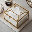 【最大2000円クーポン】 ティッシュケース ティッシュボックス ハーフ サイズ ガラス 真鍮 Brass ブラス ふた付き W12cm D11.5cm コンパクト ティッシュ ティッシュボックスカバー ティッシュカバー おしゃれ 北欧 リゾート 雑貨 インテリア アジアン 韓国インテリア[67150]