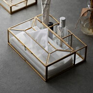 ティッシュケース ティッシュボックス ガラス 真鍮 Brass ブラス 仕切り付き リビング小物 収納 ティッシ…