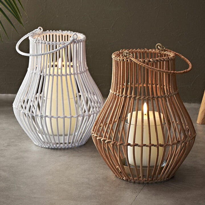 楽天市場】ランタン 籐 ラタン ガラス 手持ち付き ライト ケース  