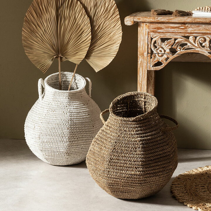 楽天市場】バスケット かご 約 59L シーグラス 深型 壺 つぼ 持ち  