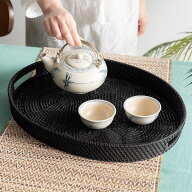 トレイ ラタン 籐 ブラック オーバル 楕円 お盆 トレー バスケットトレイ バスケット 約 W 42cm D 32cm H…