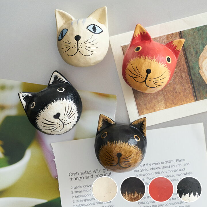 楽天市場】アジアン雑貨 猫 マグネット 木製 インドネシア バリ猫 置物 