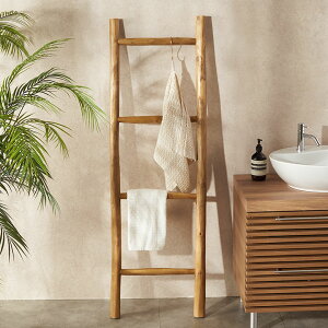 ラダーハンガー 木製 ハンガー ラック 立てかけ はしご タオルハンガー タオル掛け 洗面所 壁 おしゃれ 吊り下げ収納 チーク無垢材 W49×D6×H150cm チーク材 北欧 アジアン バリ 家具 リゾート