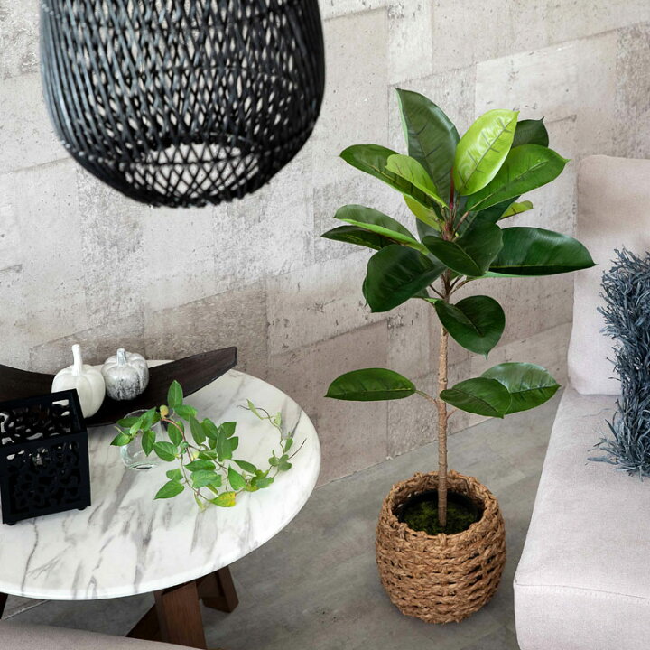 楽天市場 フェイクグリーン ゴムの木 高さ 95cm 鉢付き 観葉植物 グリーン ゴム アーティフィシャルプランツ フェイクプランツ ポット付き ボタニカル インテリア おしゃれ ナチュラル リビング 寝室 玄関 カフェ 店舗 リゾート 990 アジア工房