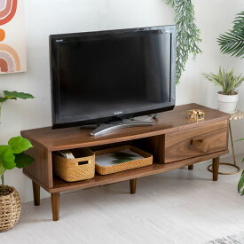 テレビボード TVボード テレビ台 テレビラック 組立式 W 120cm D 40cm H 42cm 天然木 ラバーウッド ウォルナット ウォールナット 耐久性 丈夫 頑丈 ローボード 収納 引き出し付き クルミの木 TVボードS 北欧 家具 おしゃれ リゾート おうち時間 アジアン [91555]