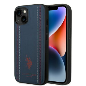 USPA - PU LEATHER CASE STITCHED LINES DOUBLE HORSE LOGO - NAVY�@IPHONE 14
