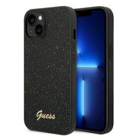 GUESS - PC TPU GLITTER FLAKES CASE SCRIPT METAL LOGO - BLACK IPHONE 14 plus スマホケース 端末保護 iPhoneケース カバー 背面ケース スマートフォン スマートフォンケース