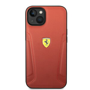 FERRARI - LEATHER CASE HOT STAMPED SIDES AND YELLOW SHIELD LOGO - RED�@IPHONE 14