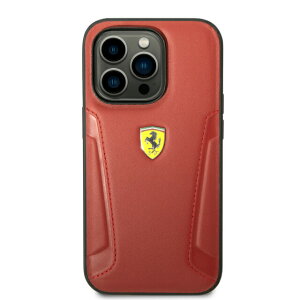 FERRARI - LEATHER CASE HOT STAMPED SIDES AND YELLOW SHIELD LOGO - RED�@IPHONE 14 PRO MAX