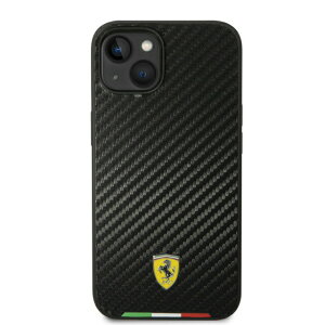 FERRARI - HARD CASE PU CARBON EFFECT & ITALIAN FLAG LINE METAL LOGO - BLACK�@IPHONE 14