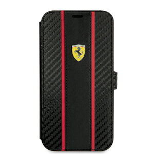 |Cg10{ 11/30 23:59FFERRARI - BOOKTYPE CASE PU CARBON EFFECT & CENTRAL SMOOTH PU STRIPE METAL LOGOBLACK@IPHONE 14 plus