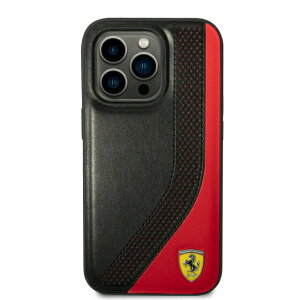 FERRARI - PU LEATHER CASE SLANTED STRIPE PERFORATED HOLES - BLACK�@IPHONE 14 PRO MAX
