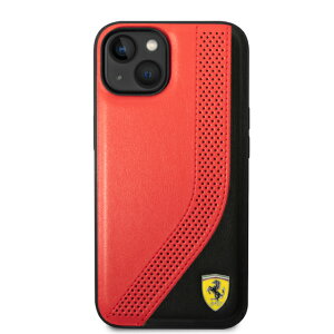 FERRARI - PU LEATHER CASE SLANTED STRIPE PERFORATED HOLES - RED�@IPHONE 14 plus