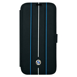 BMW - SIGNATURE COLLECTION - GENUINE LEATHER BOOKTYPE CASE WITH HOT STAMP LINES - BLACK�@IPHONE 14 plus