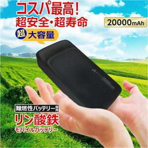 ���o�C���o�b�e���[ 20000mAh �����_�S LiFePO4 ������ 1000�� �[���d 2�|�[�g USB-C�|�[�g1 USB-A�|�[�g2 2�䓯���[�d PSE�F�؍� iPhone Android �X�}�z�[�d�� ��e�ʃo�b�e���[ ���S�� ���S �����\ �ЊQ �h