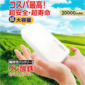 ���o�C���o�b�e���[ 20000mAh �����_�S LiFePO4 ������ 1000�� �[���d 2�|�[�g USB-C�|�[�g1 USB-A�|�[�g2 2�䓯���[�d PSE�F�؍� iPhone Android �X�}�z�[�d�� ��e�ʃo�b�e���[ ���S�� ���S �����\ �ЊQ �h