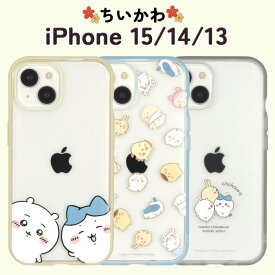 iPhone15 iPhone14 iPhone13 ケース ちいかわ クリア 透明 ハイブリッド ハチワレ うさぎ 総柄 ふりかえり スマホ カバー 耐衝撃 ラウンド フィット キャラクター グッズ アイフォン アイホン 6.1inch 2眼 IIIIfit Clear ス