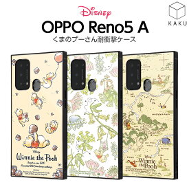 OPPO Reno5 A ケース スクエア プーさん キャラクター 耐衝撃ハイブリッドケース KAKU くまのプーさん ストラップホール スクエア 四角 かわいい おしゃれ