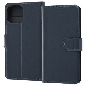 iPhone13 mini カバー ケース 手帳型 レザー 革 保護 マグネット シンプル カード入れ ポケット付き スタンド付き 収納 ベルト付き 軽い ストラップ ネイビー