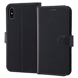 iPhoneXS iPhoneX iPhone XS X カバー ケース 手帳型 レザー 革 保護 マグネット シンプル カード入れ ポケット付き スタンド付き 収納 ベルト付き ブラック