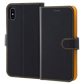 iPhoneXS iPhoneX iPhone XS X カバー ケース 手帳型 レザー 革 保護 マグネット シンプル カード入れ ポケット付き スタンド付き 収納 ベルト付き オレンジ