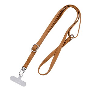 ショルダーストラップ 多機能 キャメル 平紐 レザー ステンレスシート 2WAY 肩掛け 首掛け iPhone Android スマホ