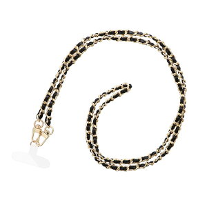 ショルダーストラップ 多機能 ブラック 挟み込みシート チェーン レザー 編み込み 肩掛け iPhone Android スマホ