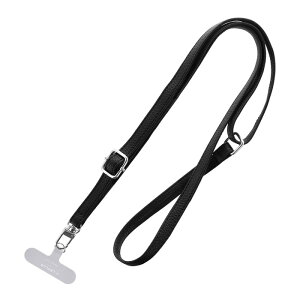 ショルダーストラップ 多機能 ブルー 平紐 レザー ステンレスシート 2WAY 肩掛け 首掛け iPhone Android スマホ