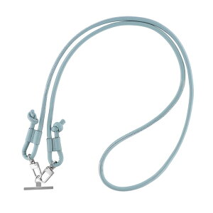 ショルダーストラップ 多機能 ブルー 丸紐 レザー ステンレスシート 2WAY 肩掛け 首掛け iPhone Android スマホ