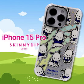 iPhone15Pro ケース サンリオ Sanrio ポチャッコ かわいい クリア ラメ キラキラ ソフト耐衝撃 ストラップホール 公式品 SKINNYDIP