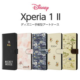Xperia 1 II ケース カバー 手帳型 ミッキー ミニー プーさん レザー 革 保護 マグネット カード入れ ポケット SO-51A SOG01 XQ-AT42 docomo au エクスペリア