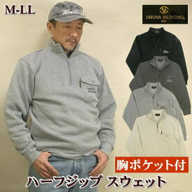 トレーナー メンズ ハーフジップ 胸ポケット付き アダルト向け 裏起毛 スウェットシャツ M L LL