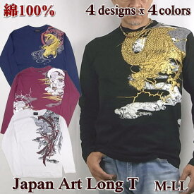 Tシャツ 長袖 メンズ ロンT 和柄 プリント 綿100% 国宝 名画 M L LL