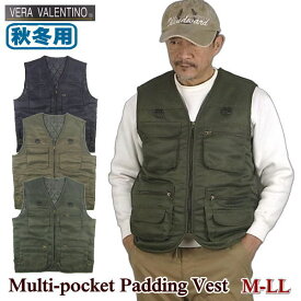 中綿ベスト メンズ 無地 多機能マルチポケット 軽量 アウトドア ダウンベスト M L LL