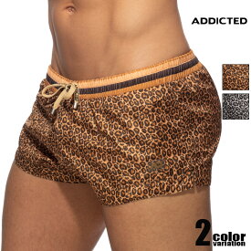 ADDICTED/アディクティッド LEOPARD STRIPES SWIM SHORT ヒョウ柄　豹柄 男性水着 スイムウェア ショートパンツ U-Shape メンズ