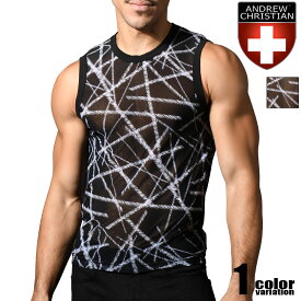 AndrewChristian/アンドリュークリスチャン Naked Truth Capsule See-Through Sleeveless Muscle Tank ライン柄 タンクトップ 透け シースルー メンズ