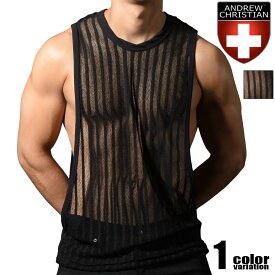 AndrewChristian/アンドリュークリスチャン Mesh Motion Gym Tank タンクトップ インナーシャツ サイドオープン 透け シースルー　セクシー