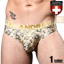 メンズビキニ AndrewChristian/アンドリュークリスチャン Floral Shimmer Brief w/ ALMOST NAKED オルモストネイキッド 光沢 花柄　フルバック 立体縫製 フルバック男性下着 メンズ