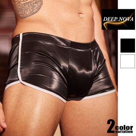 ボクサーパンツ メンズ DEEP NOVA/ディープノバ ボクサー 男性下着　メンズ フェイクレザー風 光沢素材 サテン調　ツルツル　スベスベ