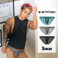 G-Station シルキーサテン調 フルバック メンズビキニ 光沢 無地 立体縫製 フルシーム立体ポーチ ハーフ…