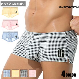 G-Station/ジーステーション　くしゅくしゅチェック ワンポイント トランクス　メンズ　男性下着 ローライズ 透け スリット