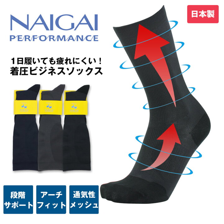 楽天市場 Naigai Performance ナイガイ パフォーマンス 紳士 着圧ソックス 男性用ソックス ビジネスソックス クルー丈 靴下 ソックス メンズ プレゼント ギフト 国産 日本製 日本の靴下 父の日 ふくらはぎ むくみ対策 段階サポート Asian Closet