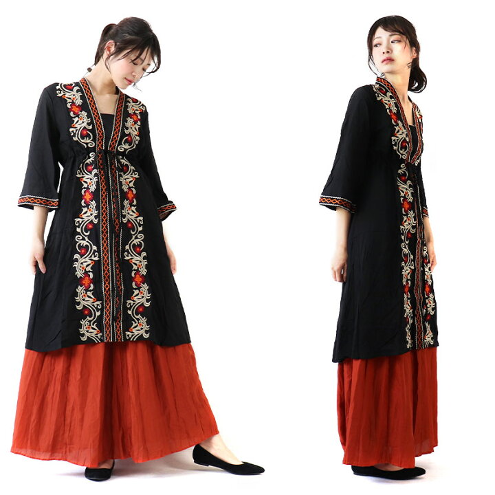 楽天市場 刺繍 ワンピース レーヨン アジアン エスニック 膝丈 ネイティブ オルテガ ワンピ ボヘミアン 花 唐草 柄 ファッション オリエンタル レディース 女 フレア Aライン 刺繍ワンピース Eop Asian Funny Shop