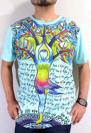 インドのYOGA★ヨガTシャツ【サイズ：幅広M 、L 】【3980円以上で】送料無料　Tシャツ　メンズ　半袖　プリントTシャツ　デザインTシャツ　インド　ヨガ　ウェア　ヨーガ　YOGA T-shirt　瞑想Tシャツ　木のポーズ　Tシャツ　ラッピング無料