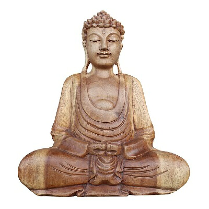 楽天市場】ブッダの木彫り 31cm 座像 スワール無垢材 木製仏像 仏陀 