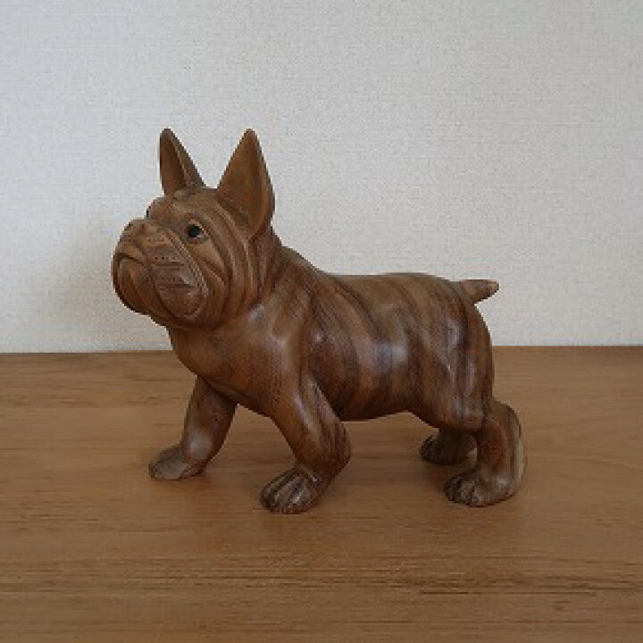 楽天市場】フレンチブルドッグの木彫り 立像 木製 犬の置き物 オブジェ 