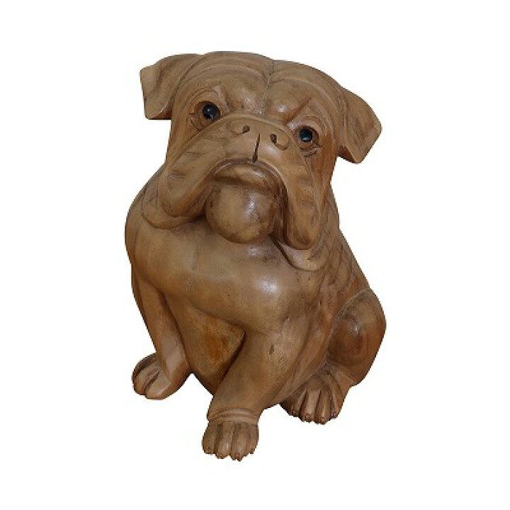 楽天市場】ブルドッグの木彫り 座像 25cm 木製 犬の置き物 オブジェ 